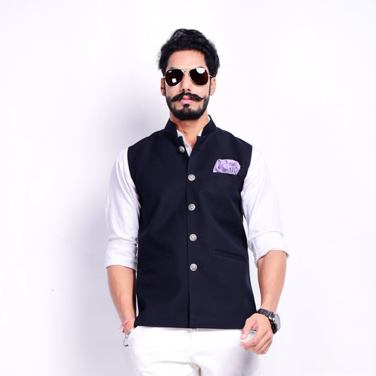 Classic Navy Blue Half Jodhpuri Jacket