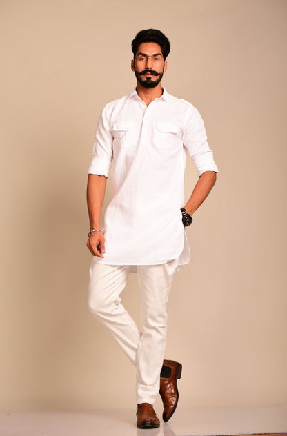 White Colour Hunting Kurta Pajama