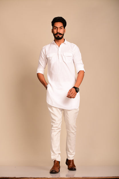 White Colour Hunting Kurta Pajama