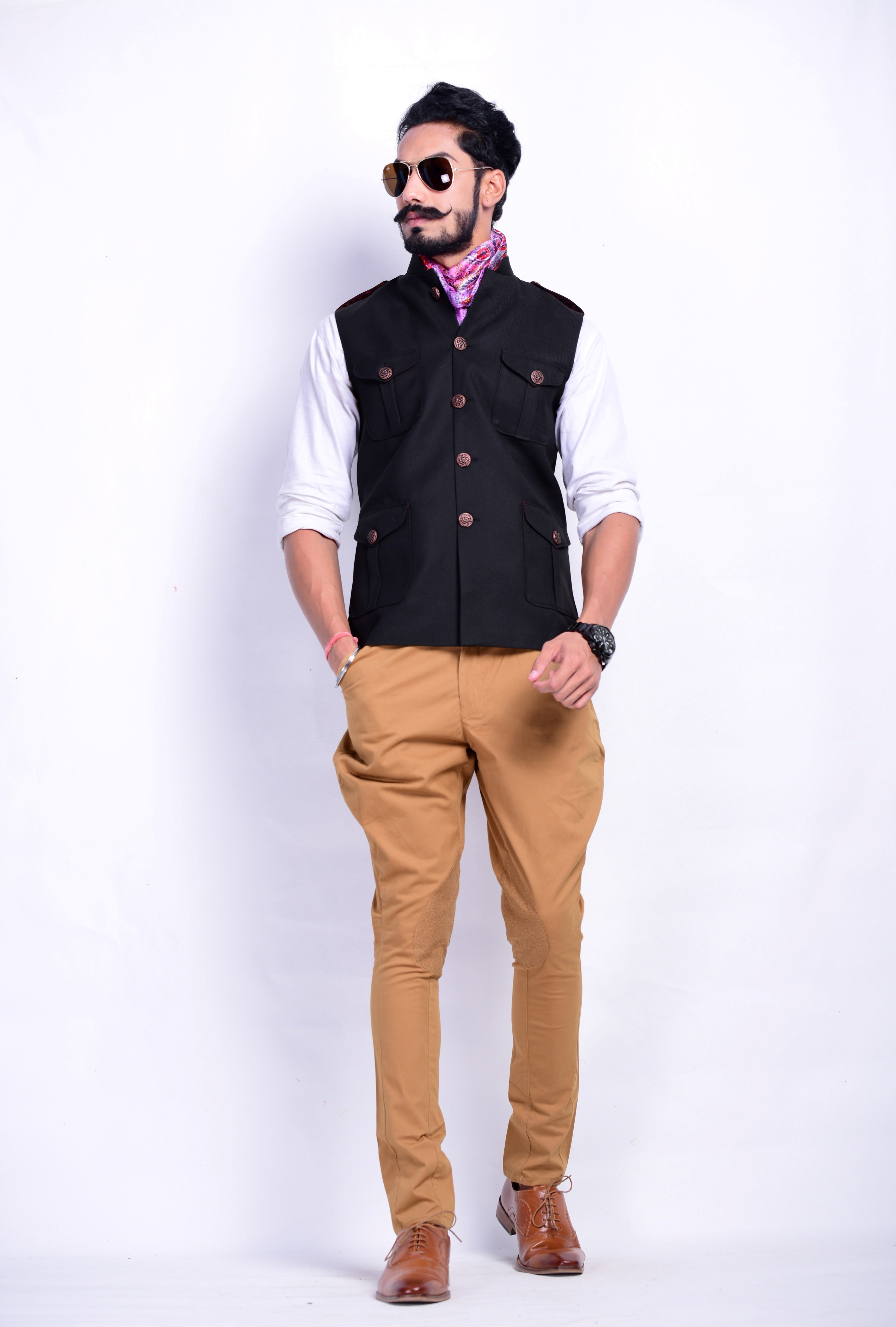 Handloom Woolen Checks Half Jacket - Tribes India