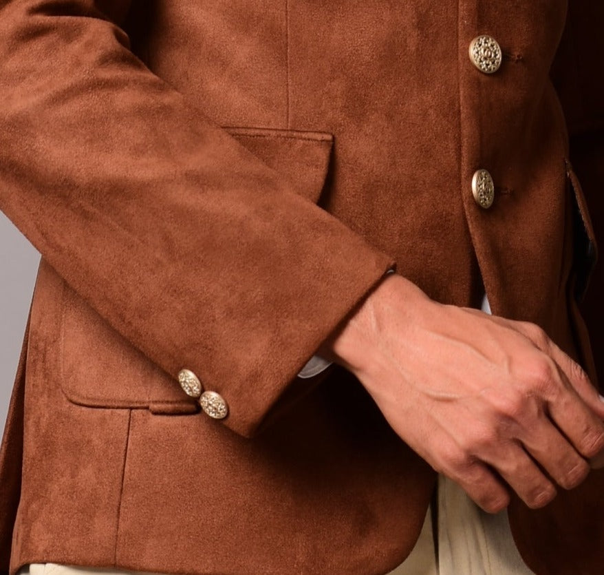 Classic Camel Suede Leather Hunting Bandhgala