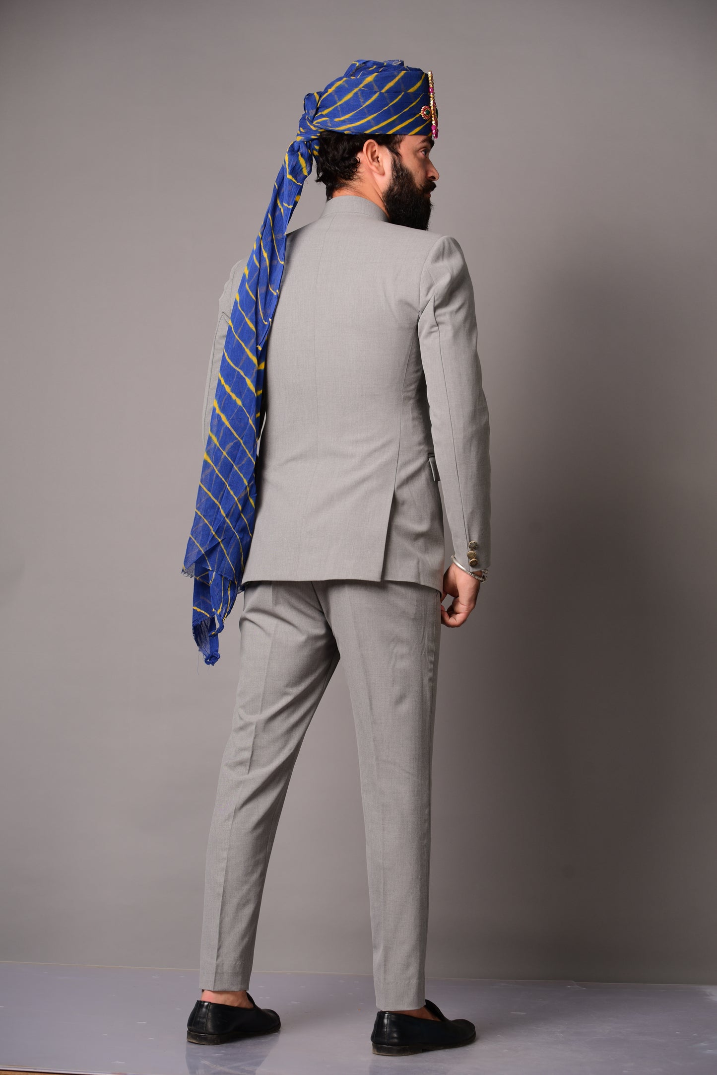 Handmade Modish Grey Jodhpuri Bandhgala Suit for Men