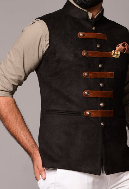 Black Suede Leather Cross Breasted Half Jacket