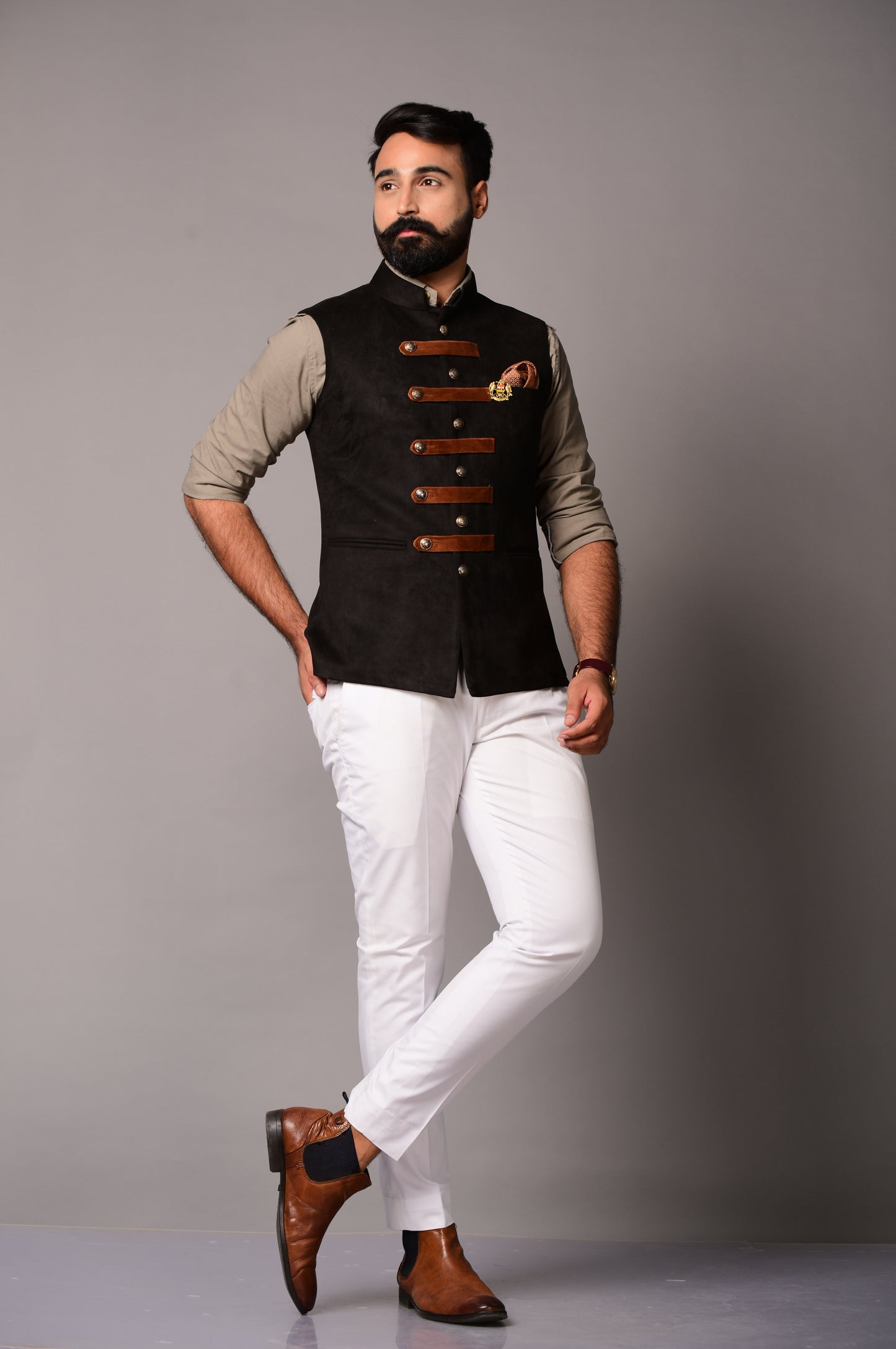 Black Suede Leather Cross Breasted Half Jacket