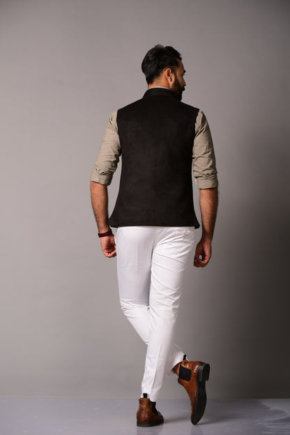 Black Suede Leather Cross Breasted Half Jacket