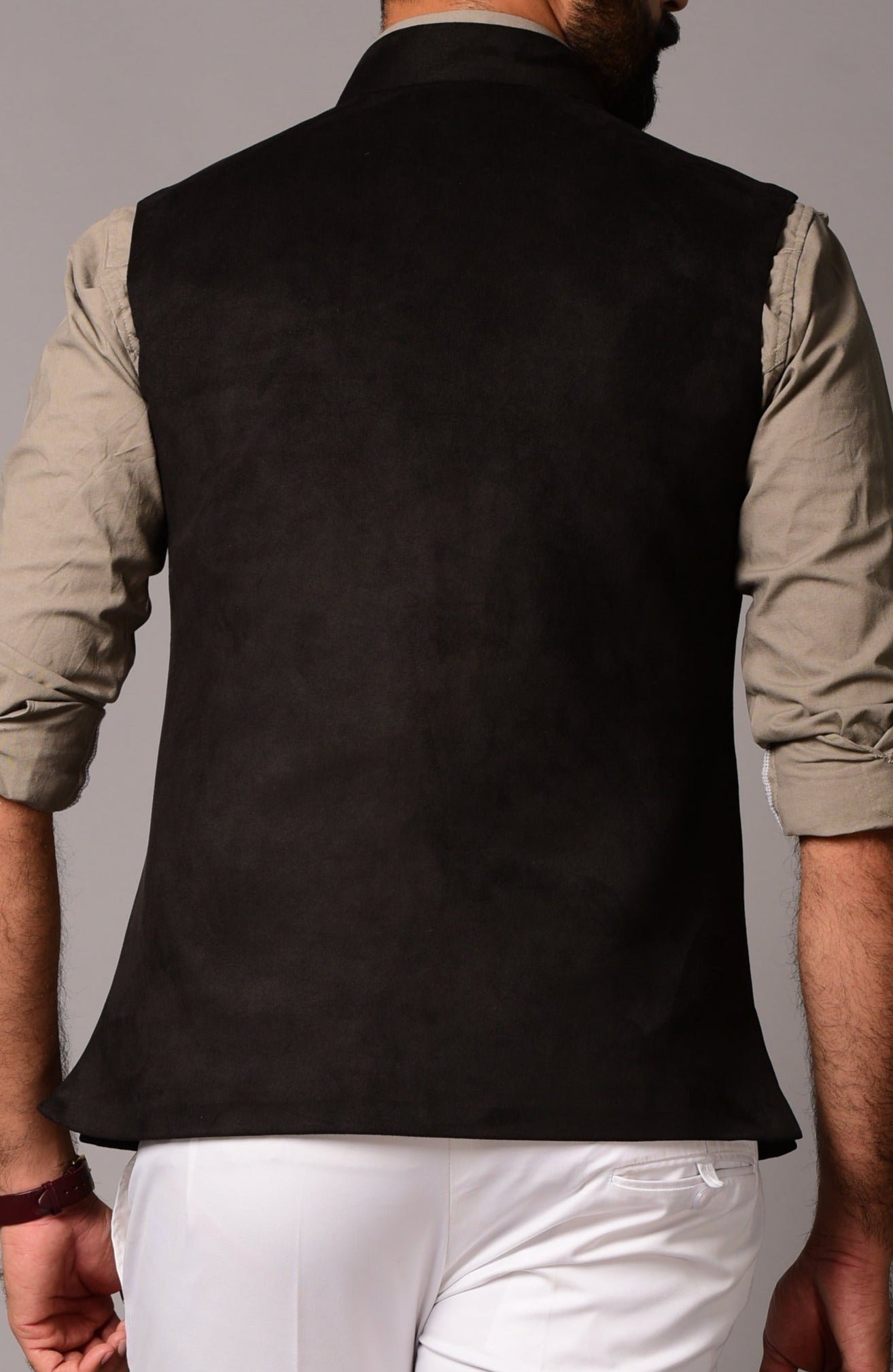 Black Suede Leather Cross Breasted Half Jacket