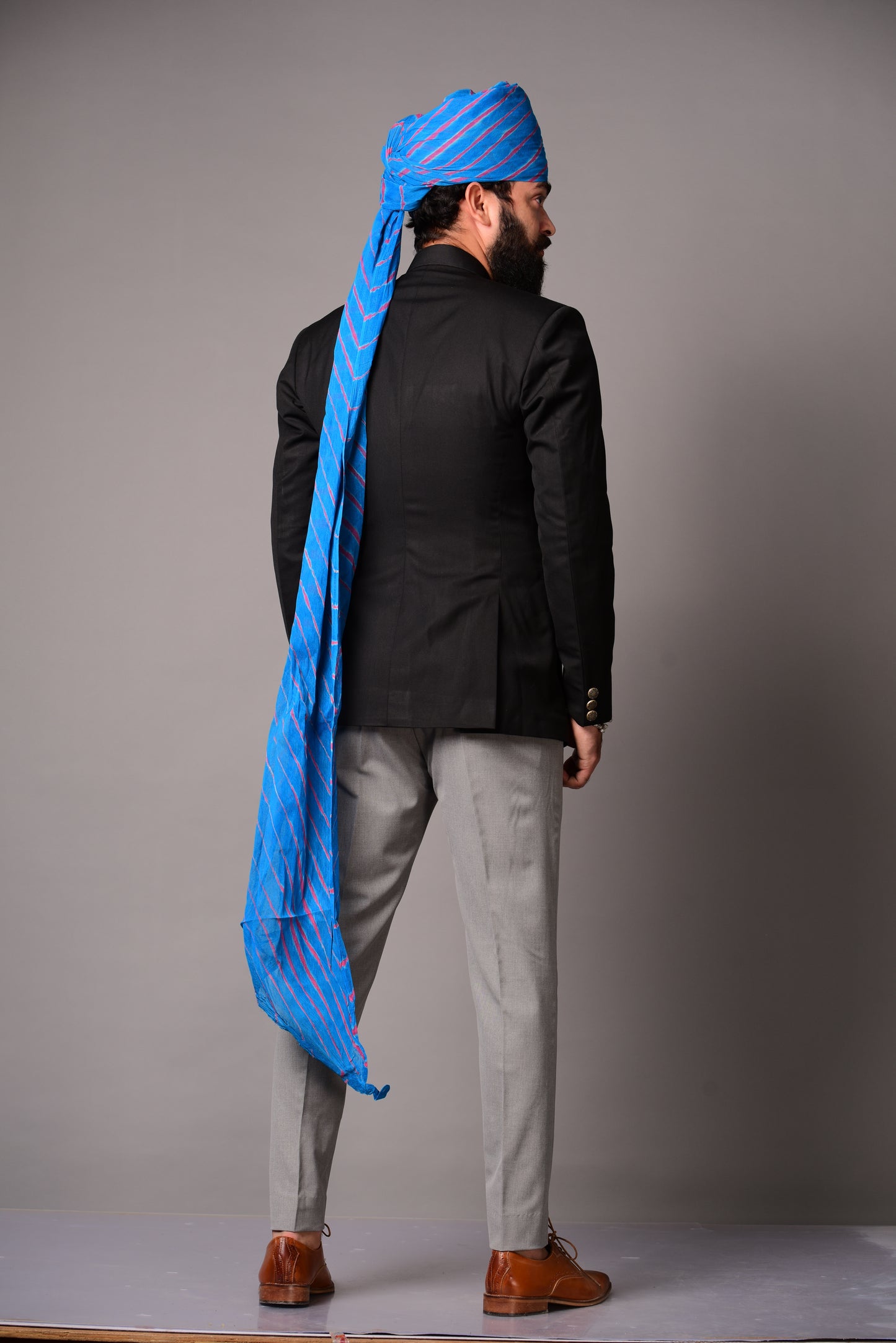 Maharaja Style Black Jodhpuri Bandhgala Blazer With Grey Trouser