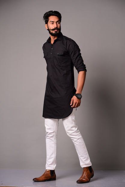 Black Colour Hunting Kurta Pajama