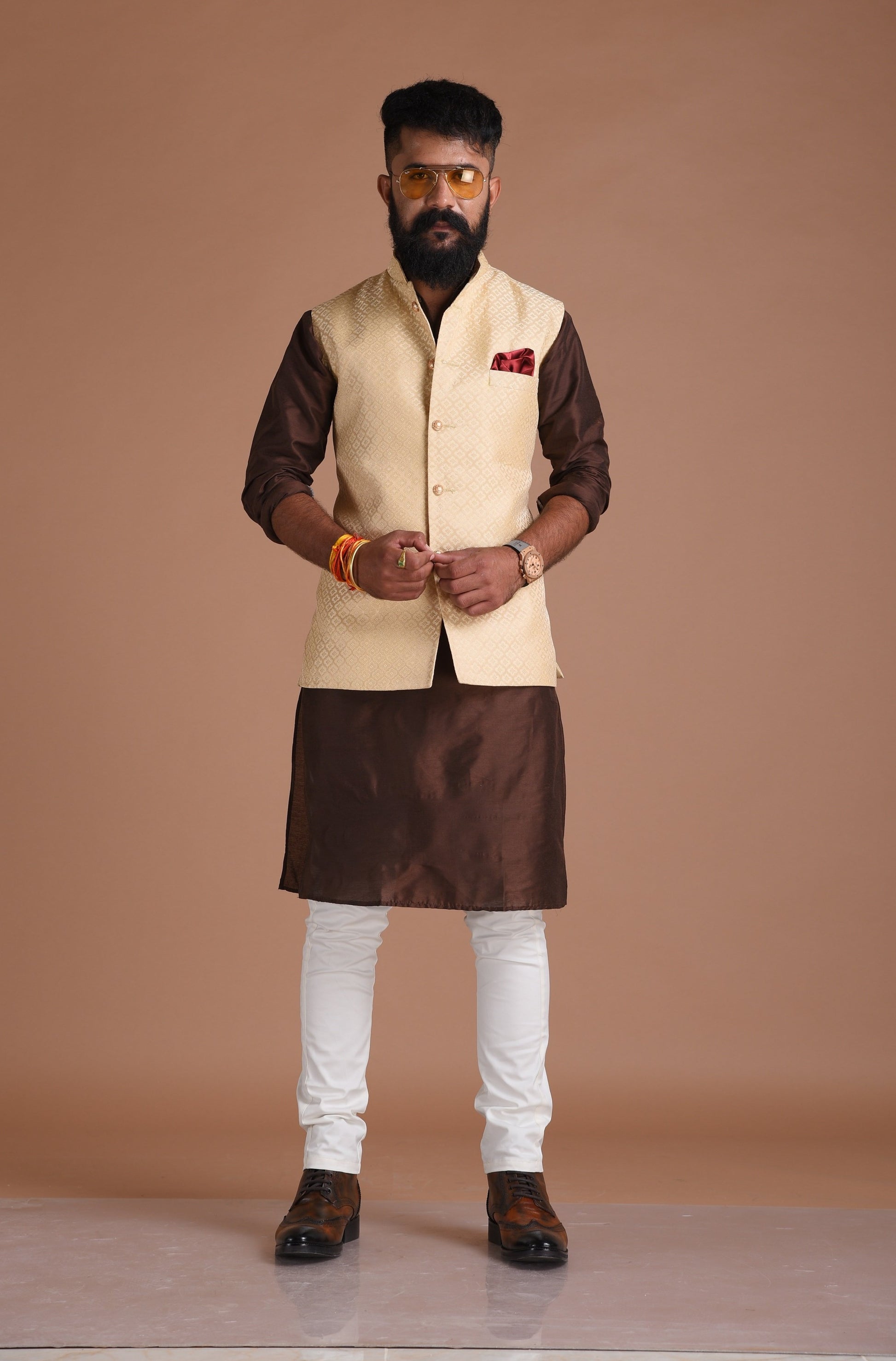Jodhpuri Jacket Sweater On Kurta Pajama Buy Off White And Wine