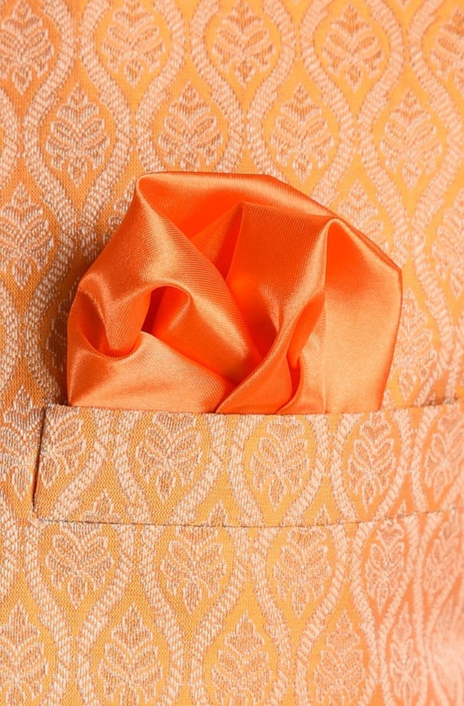 Kesari Color Brocade Half Jodhpuri Jacket With Kurta Pajama