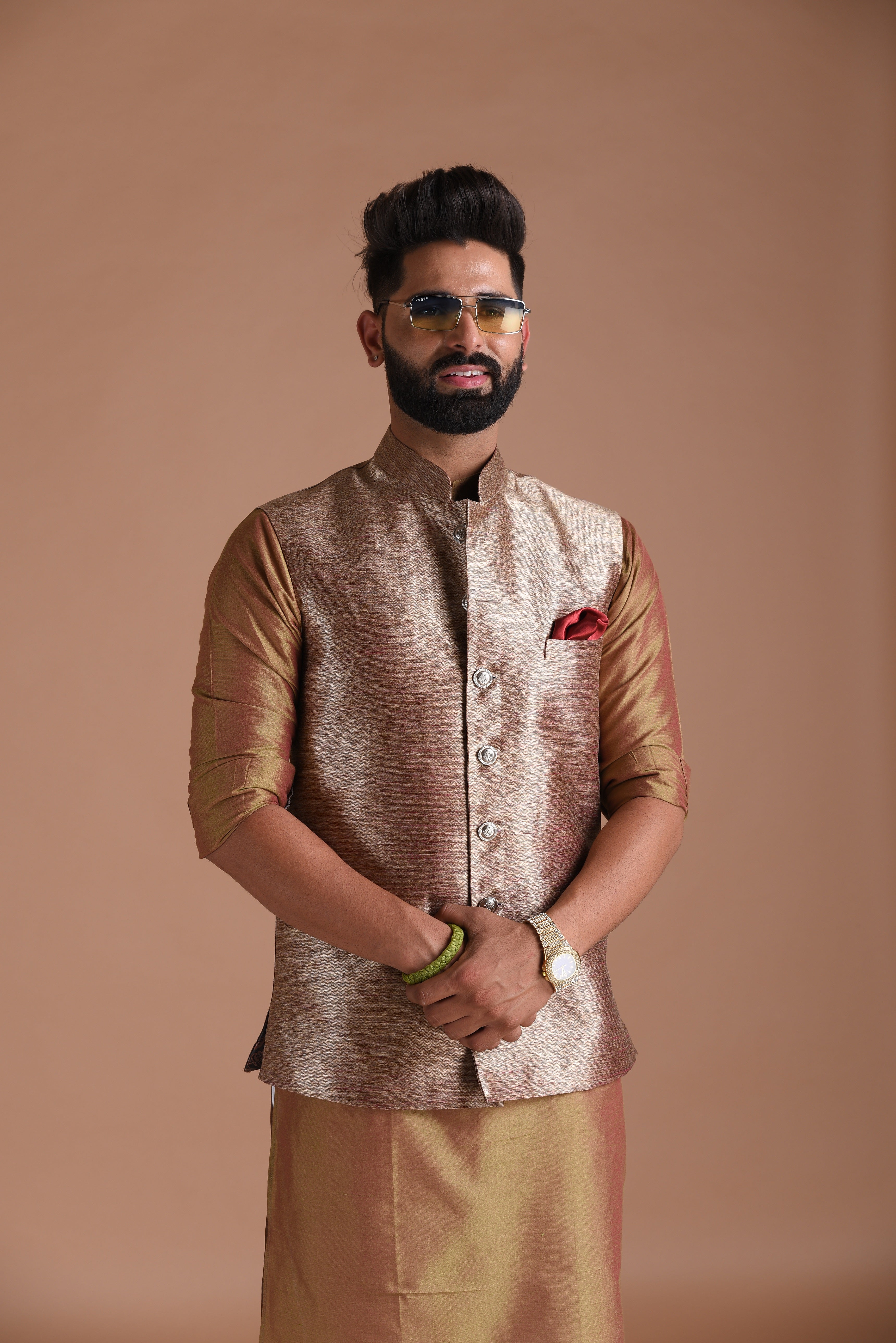 Men's Cream Mirror Work Jacket And Cream Solid Kurta Pyjama Set With Ethnic  Dupatta - Absolutely Desi