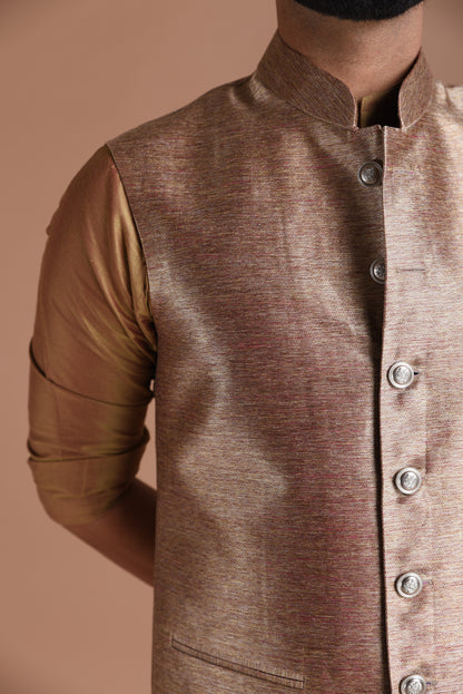 Maharaja Style Handmade Kim-Khab Half Jodhpuri Jacket With Kurta-Pajama