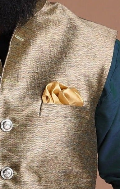 Booti Pattern Golden Brocade Silk Nehru Jacket With Kurta Pajama – Rajanyas