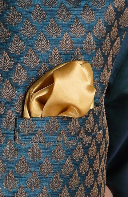 Leaf Pattern Dark Green Brocade Half Jodhpuri Jacket With Kurta Pajama