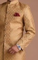 Handmade Royal Golden Brown Brocade Silk Sherwani