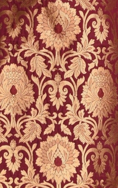 Golden Floral Work Brocade Silk Maroon Sherwani Achkan for Men
