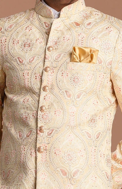 Royal Lucknowi Heavy Embroidered Cream Color Sherwani