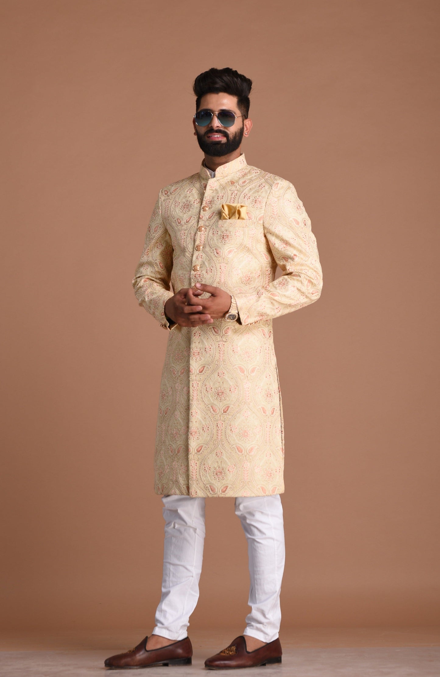 Royal Lucknowi Heavy Embroidered Cream Color Sherwani