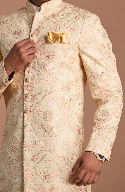 Royal Lucknowi Heavy Embroidered Cream Color Sherwani