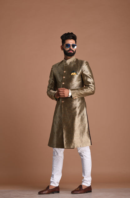 Maharaja Style Silk Kim-Khab Jade and Gold Dual Tone Achkan