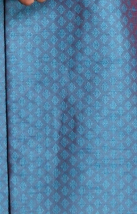 Handmade Royal Blue Leaf Pattern Brocade Silk Sherwani