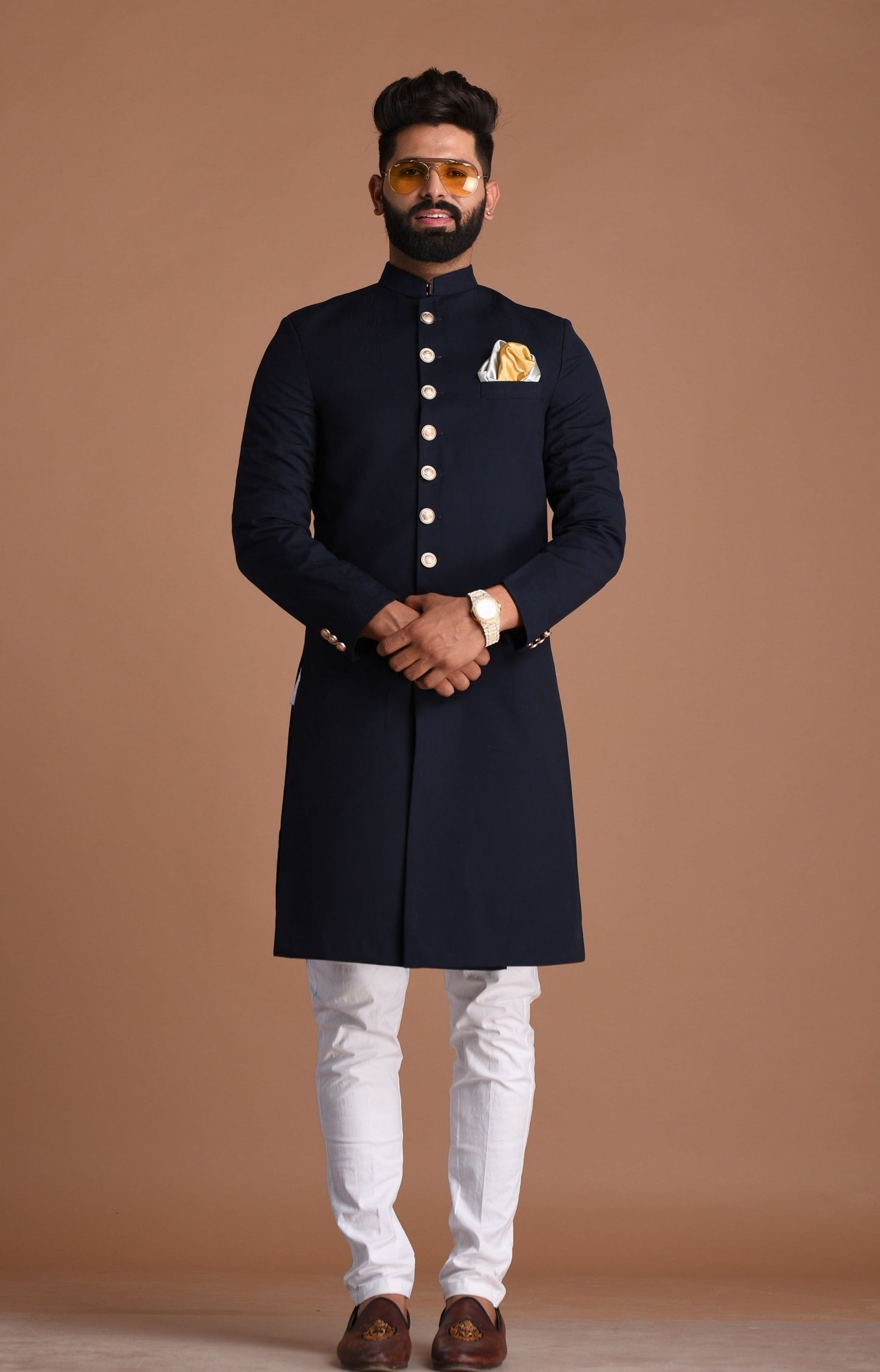 Handmade Navy Blue Maharaja Style Achkan