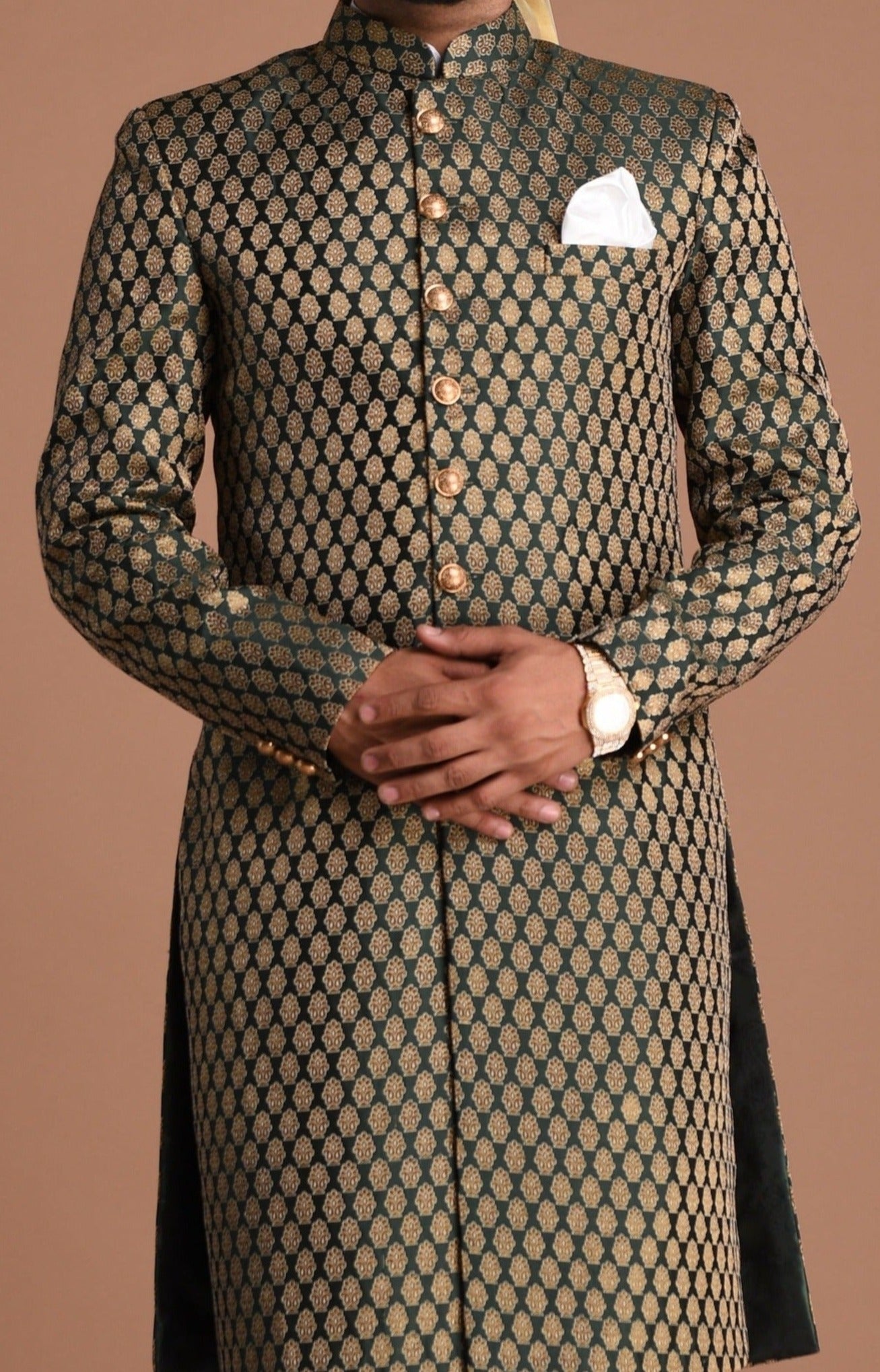 Handmade Royal Booti Pattern Brocade Silk Sherwani