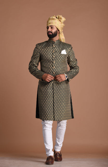 Handmade Royal Booti Pattern Brocade Silk Sherwani