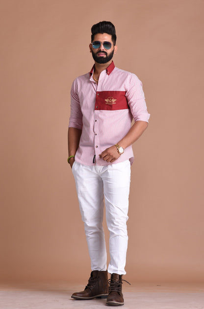 United Clans of Rajputana Red & White Vertical Stripes Shirt