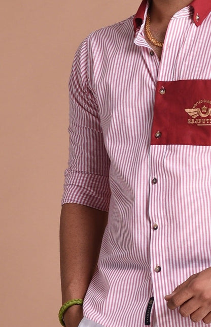 United Clans of Rajputana Red & White Vertical Stripes Shirt