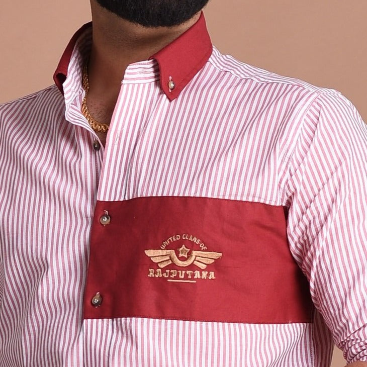 United Clans of Rajputana Red & White Vertical Stripes Shirt