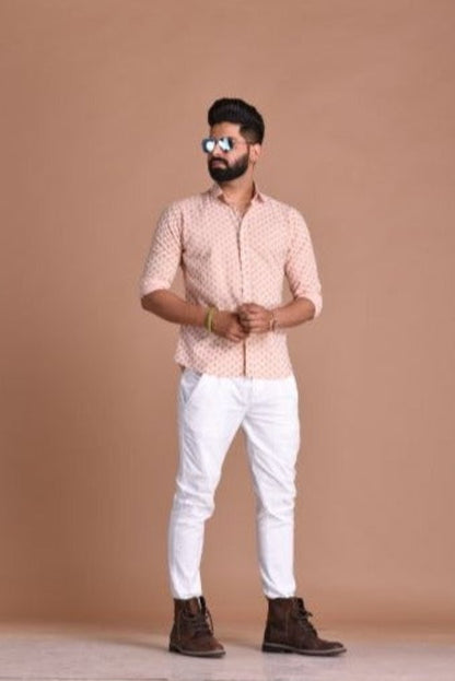 Pink Color Sanganeri Printed Shirt