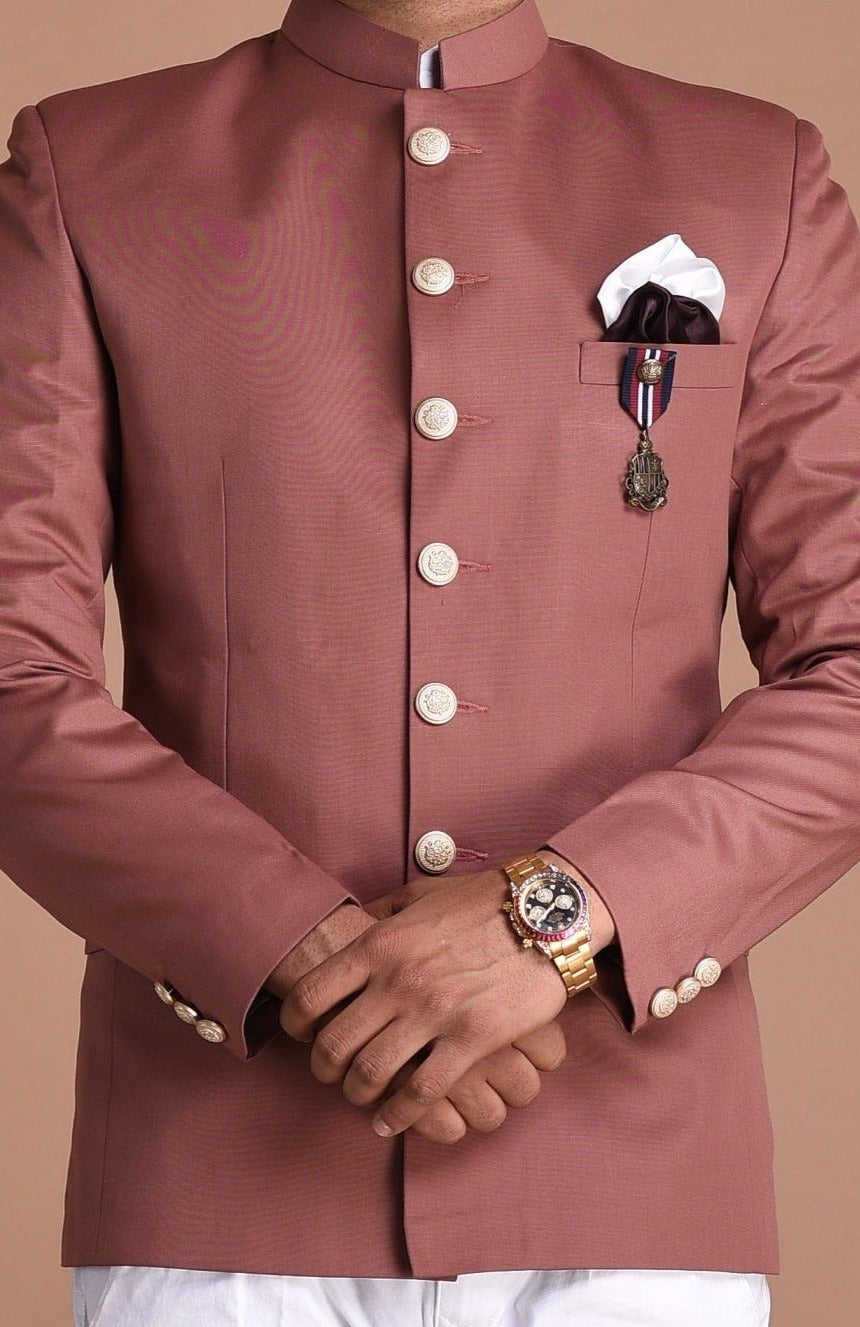 Rosewood Bandhgala Jodhpuri Designer Blazer With White Trouser