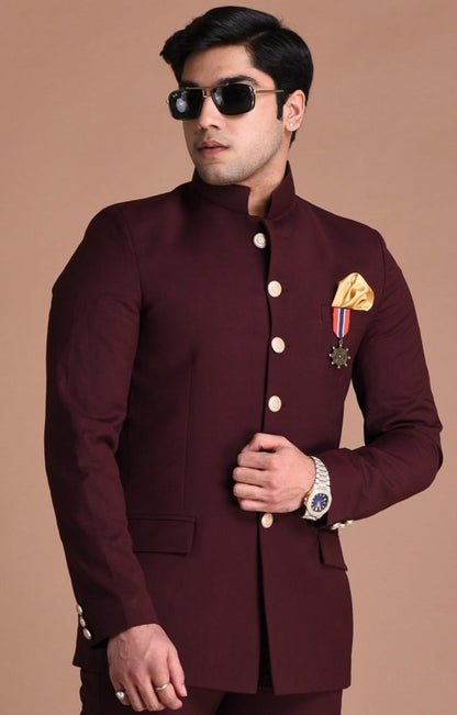 Wine Jodhpuri Bandhgala Designer Suit