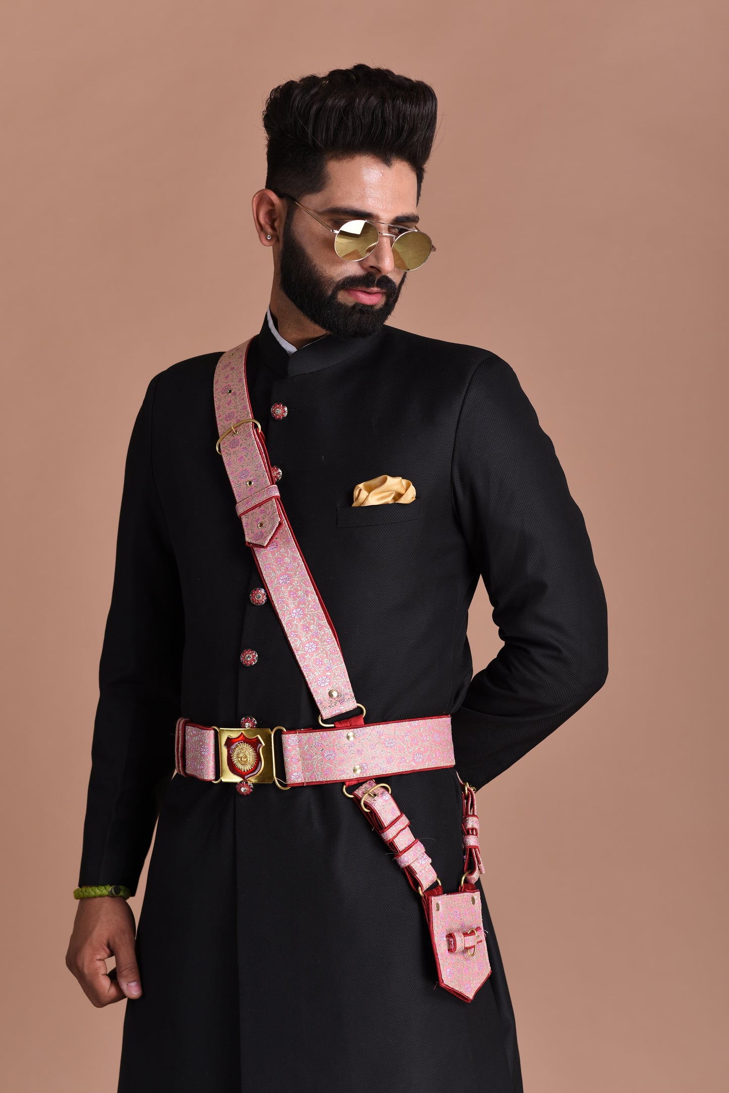Handmade Royal Black Maharaja Style Achkan