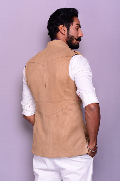 Wheat Brown Suede Leather Semi Hunting Jacket