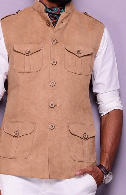 Wheat Brown Suede Leather Semi Hunting Jacket