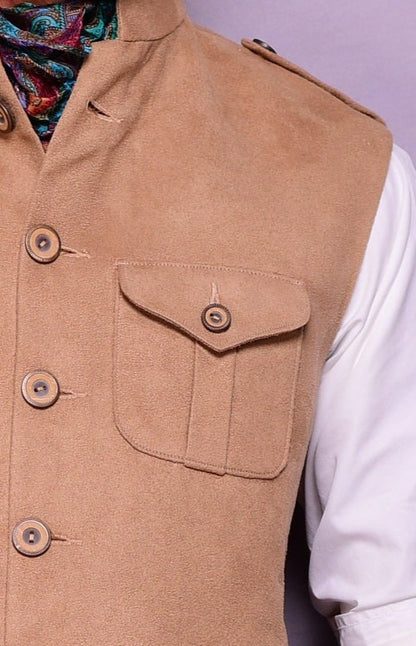 Wheat Brown Suede Leather Semi Hunting Jacket