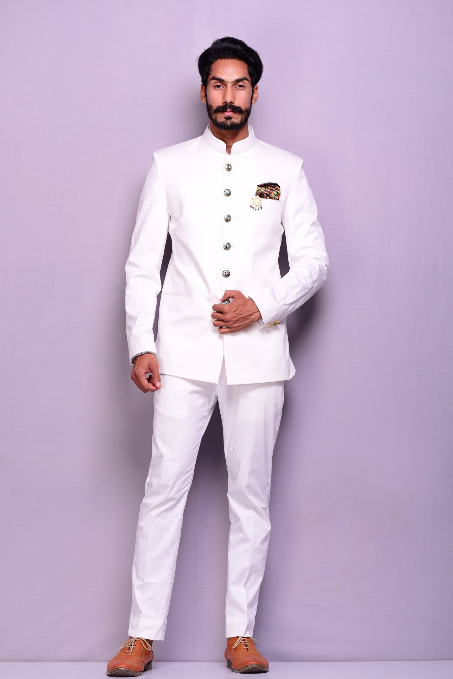 Custom-Tailored Classic Off- White Royal Jodhpuri Bandhgala