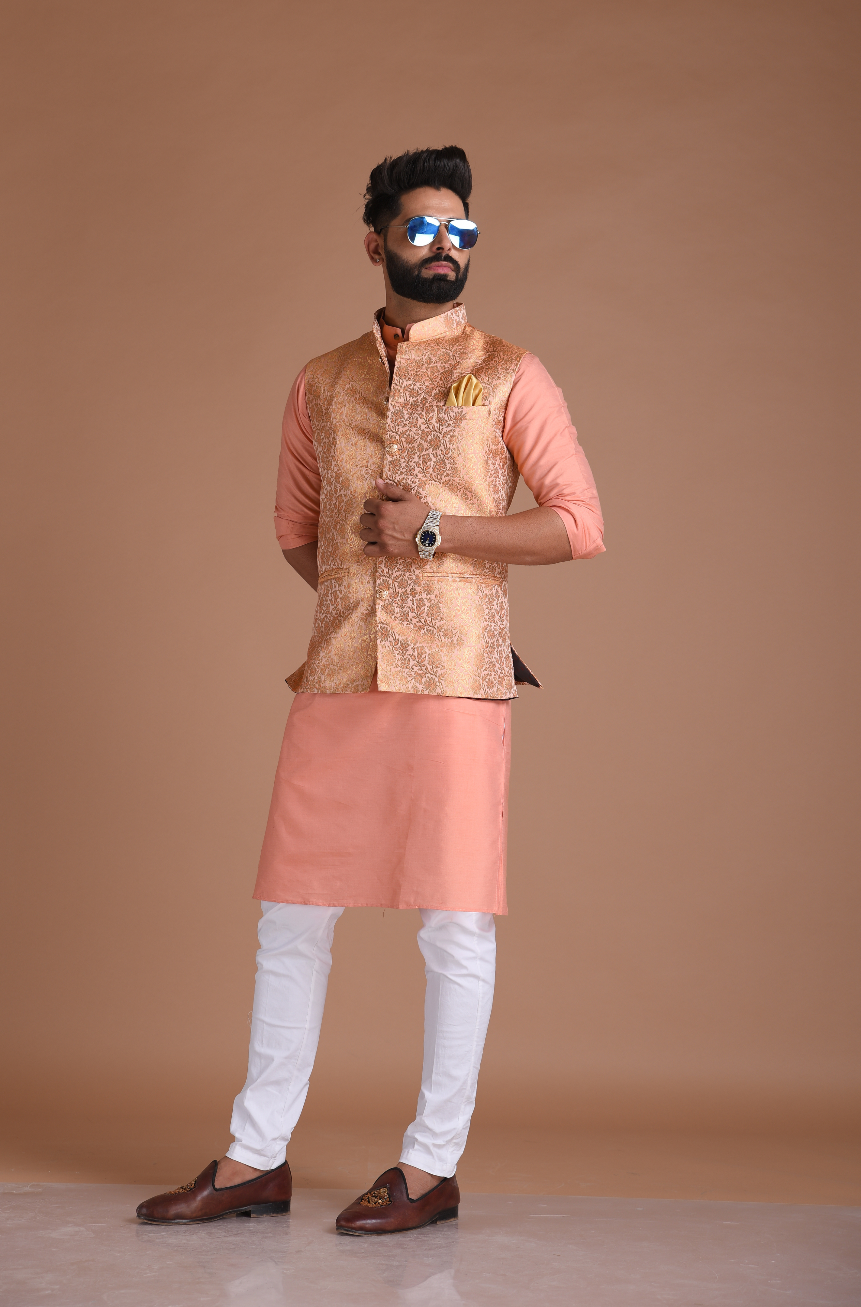 Buy Sojanya PLUS Men's Orange & Golden Woven Design Nehru Jacket - Nehru  Jackets for Men 17554068 | Myntra