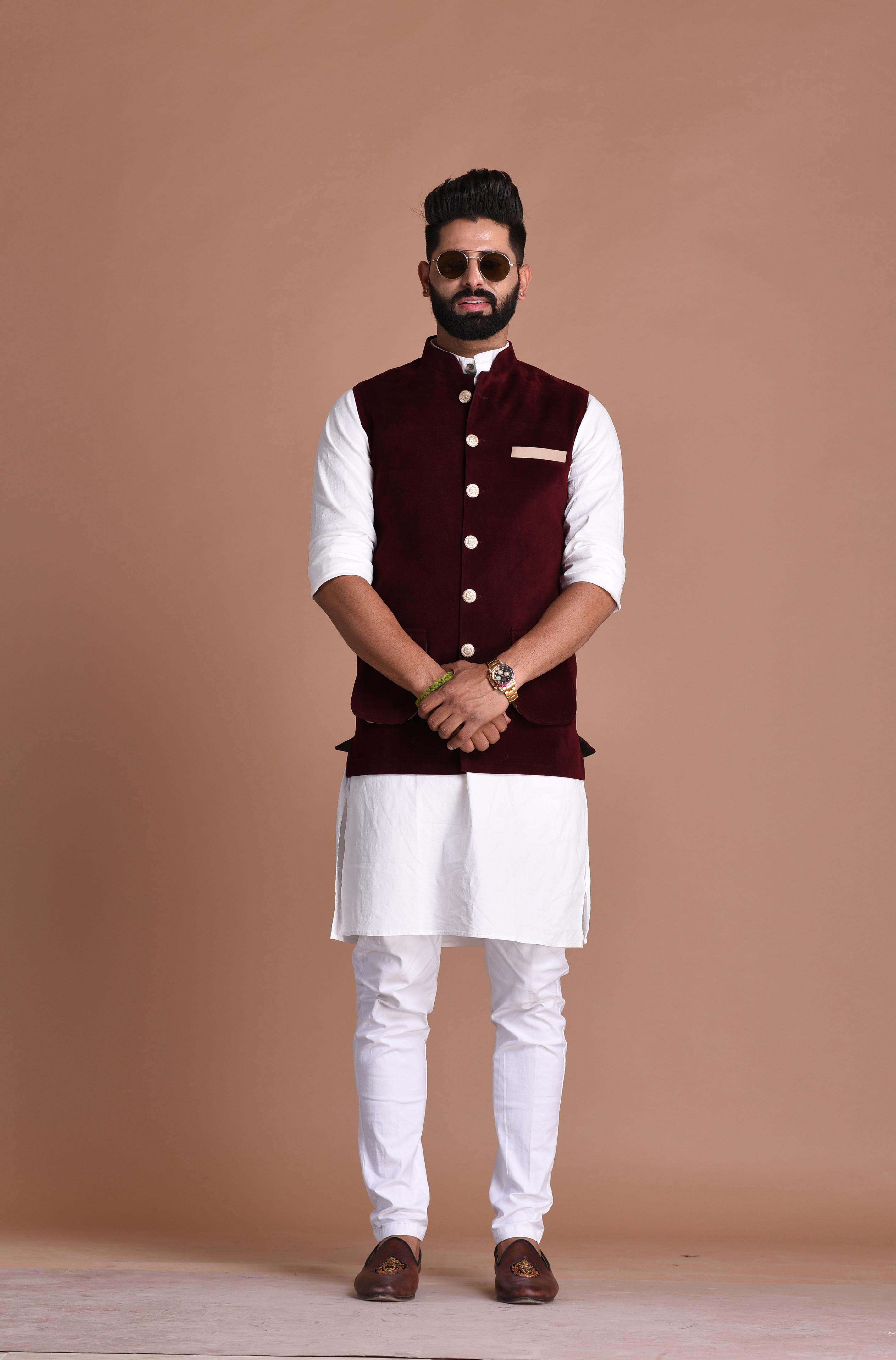 Buy TAG-7 Green Coloured Velvet Nehru Jacket at Amazon.in