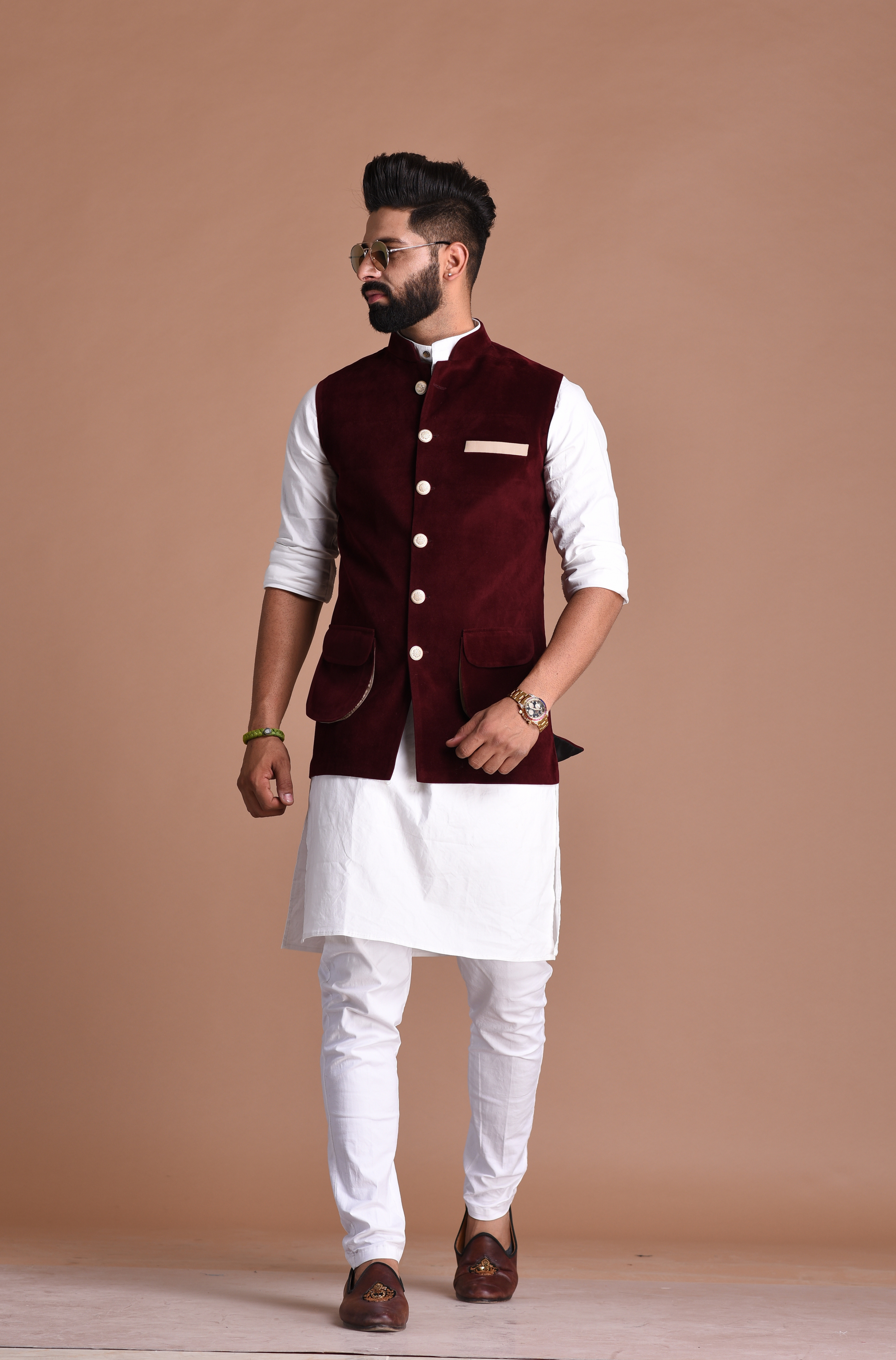 Maroon colour kurta discount pajama with jacket