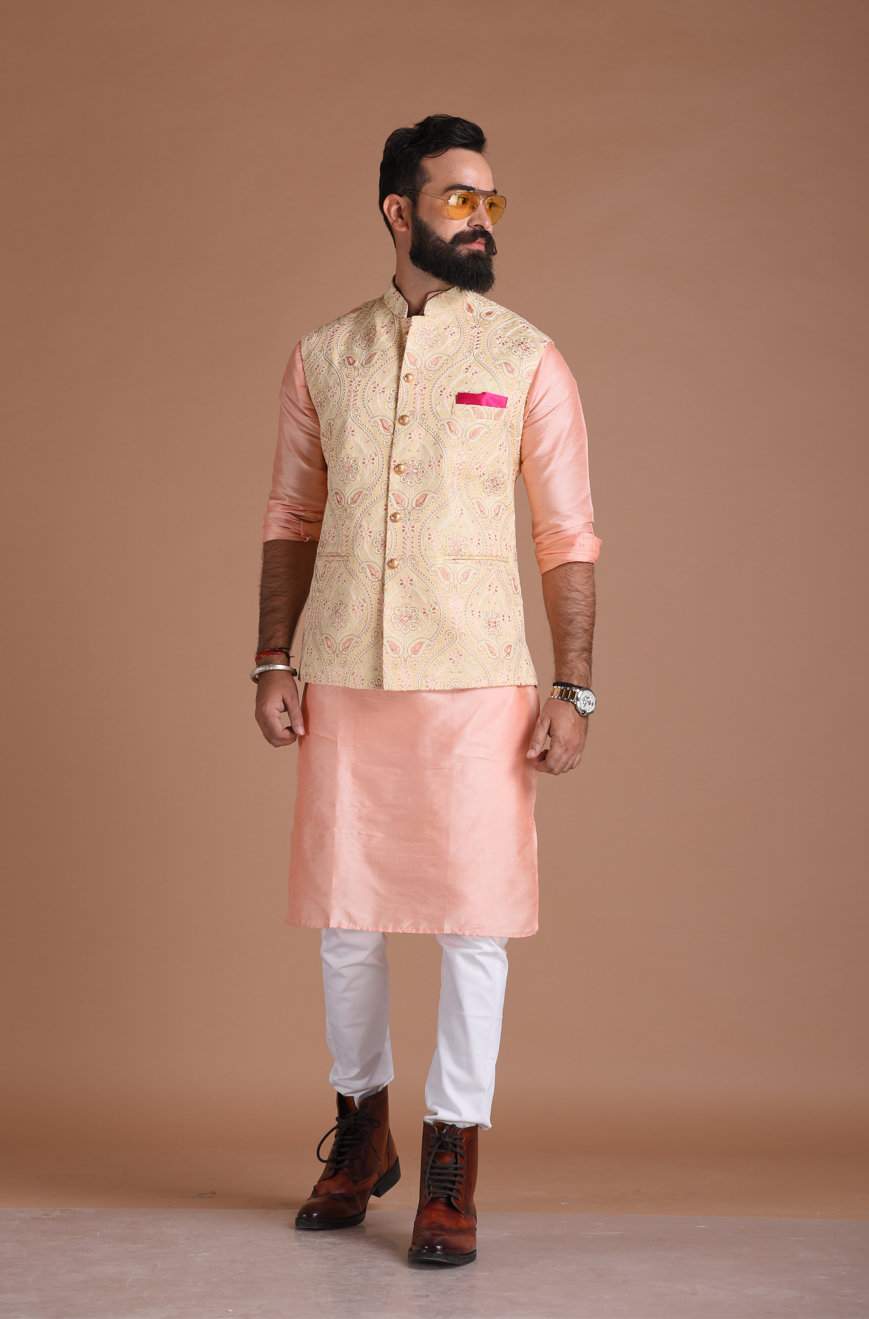 Buy Pink 3-Piece Ethnic Suit for Men by Mr Button Online | Ajio.com