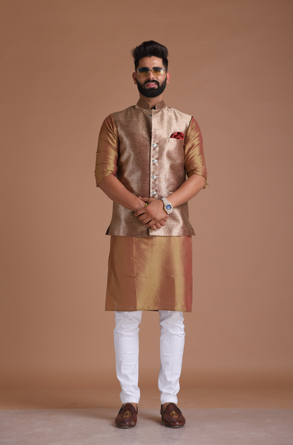 Maharaja Style Handmade Kim-Khab Half Jodhpuri Jacket With Kurta-Pajama