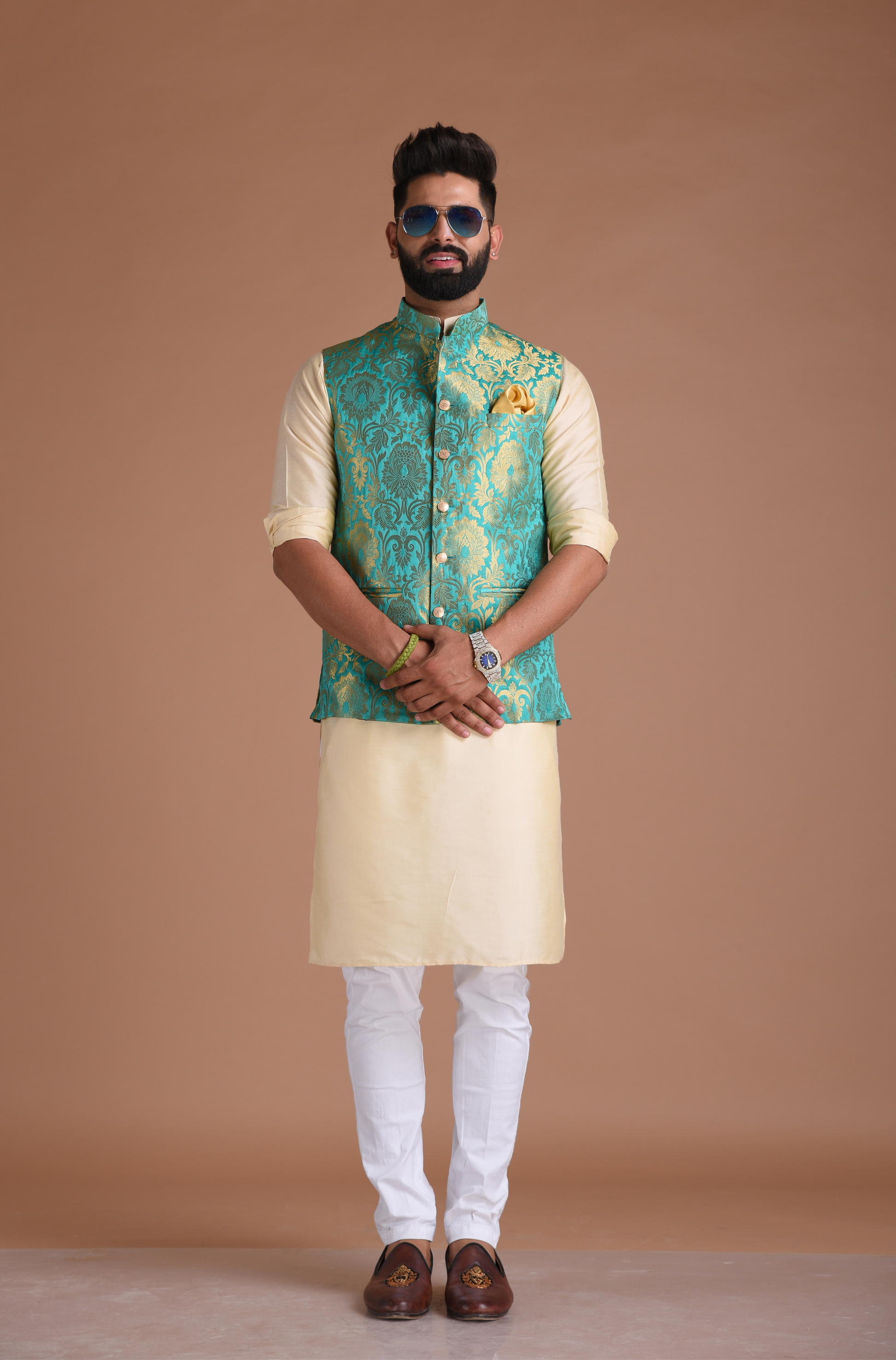 Kurta pajama with hot sale half blazer