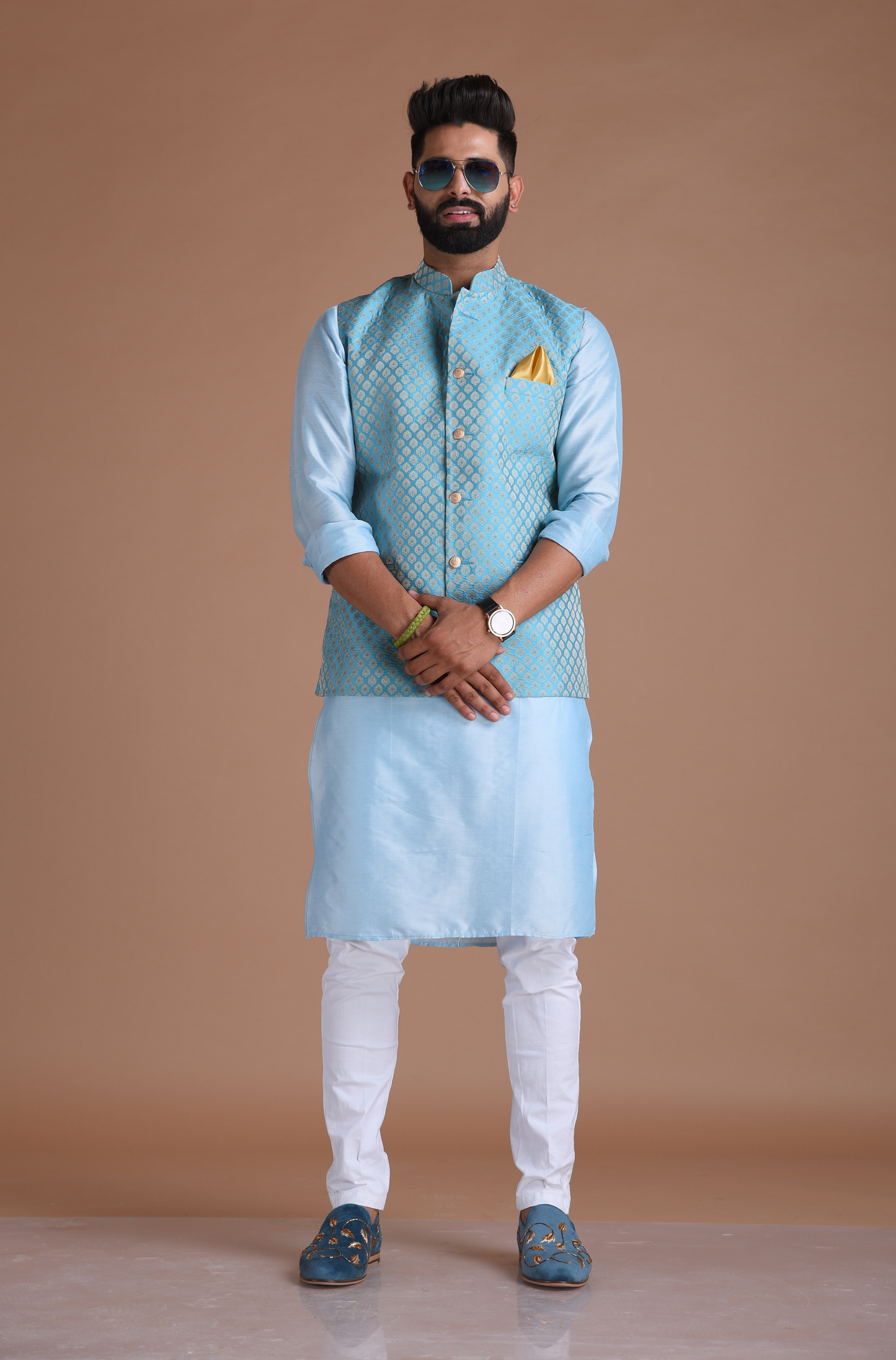 Light blue kurta 2025 pajama with jacket