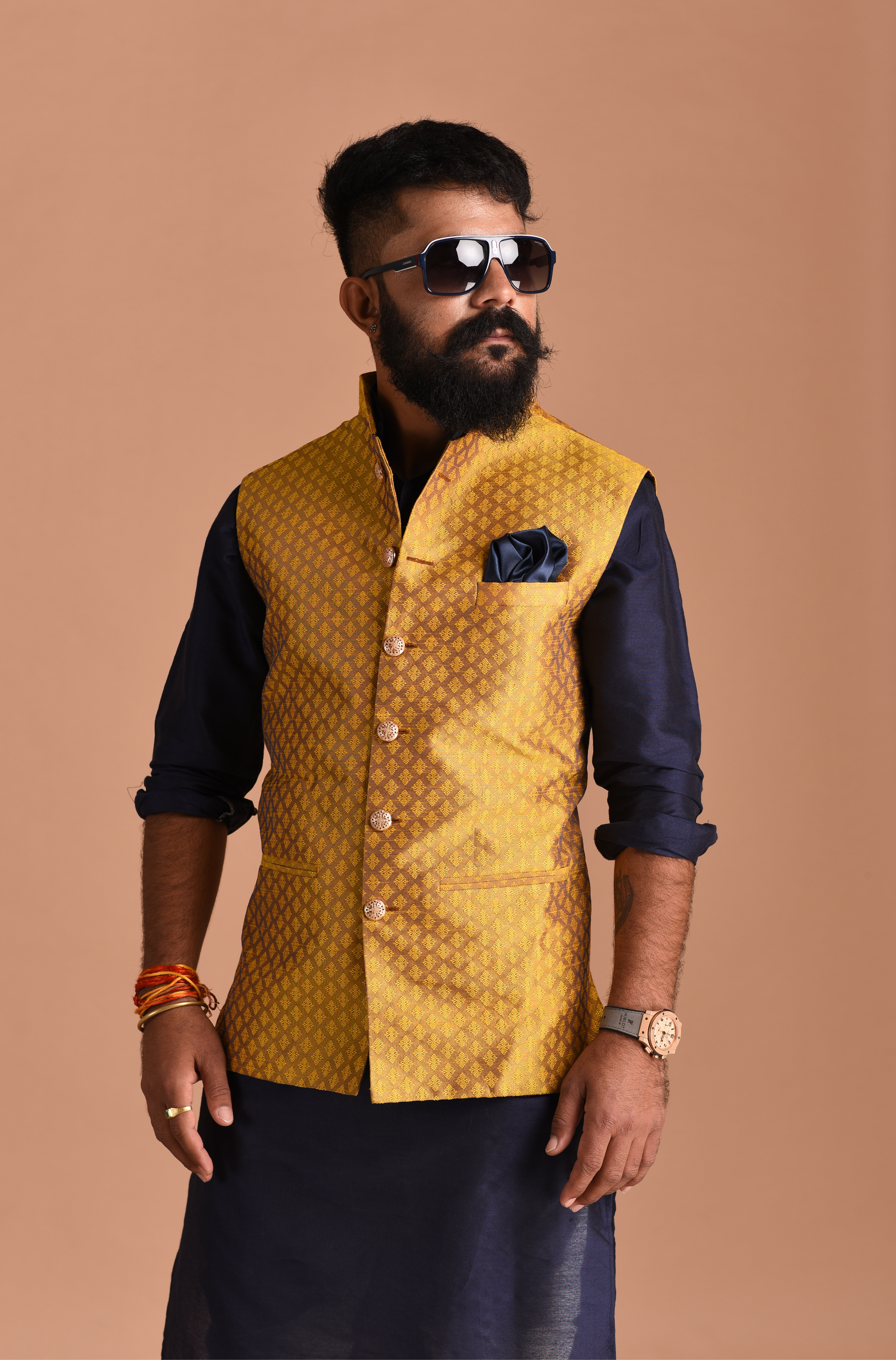 Buy Royal Heritage Dupion Silk Yellow Kurta Pyjama and Nehru Jacket set  Online at Low Prices in India - Paytmmall.com