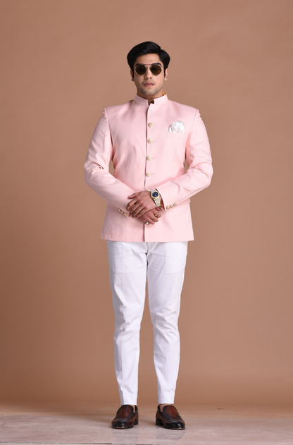 Light Pink Bandhgala Jodhpuri Designer Blazer With White Trouser