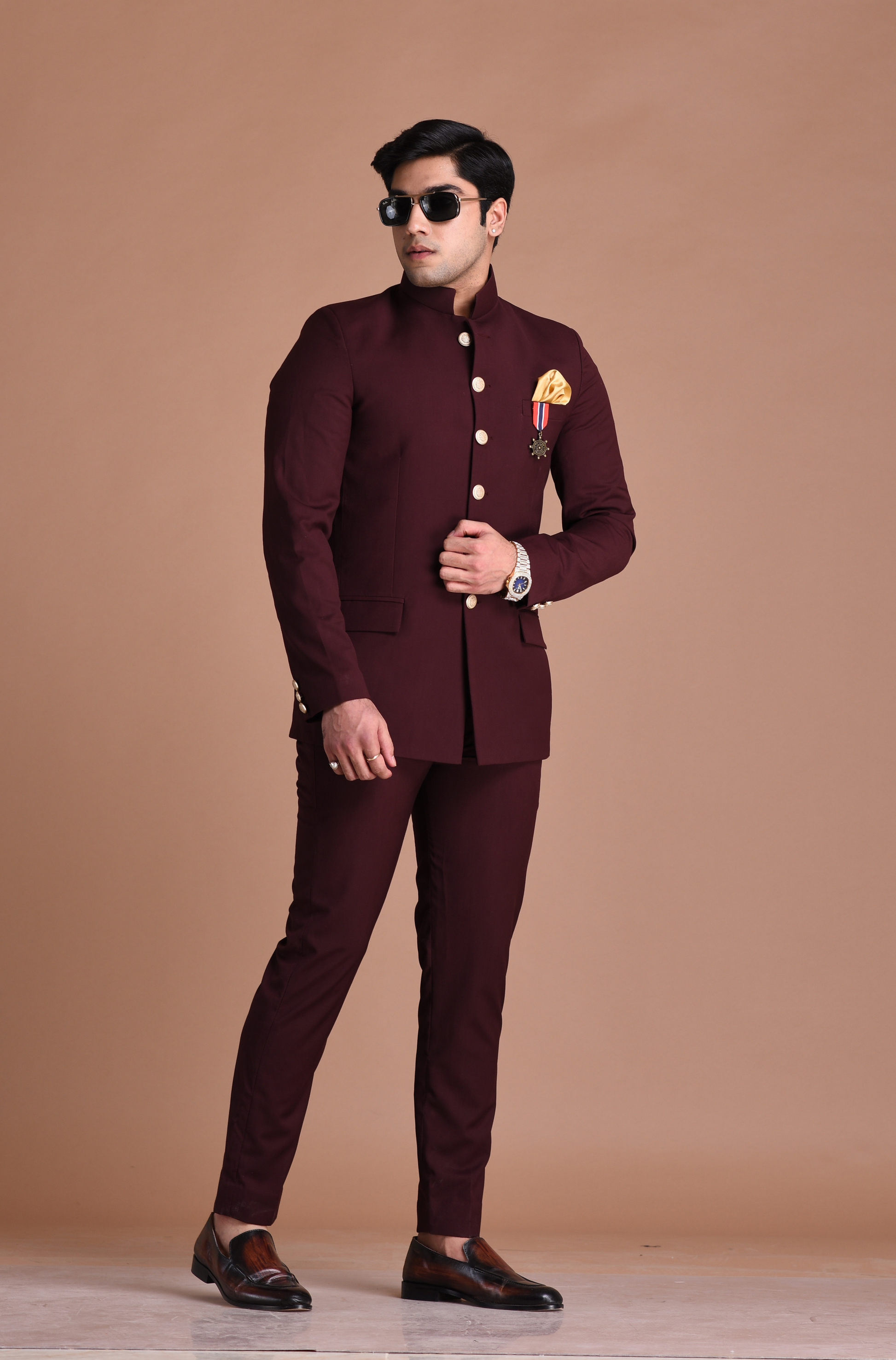 Wine Jodhpuri Bandhgala Designer Suit Rajanyas