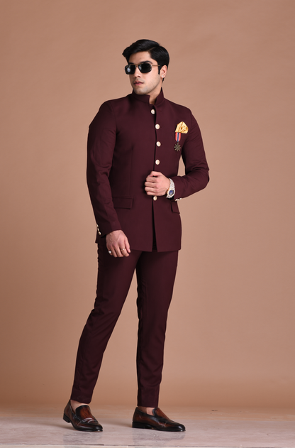 Wine Jodhpuri Bandhgala Designer Suit